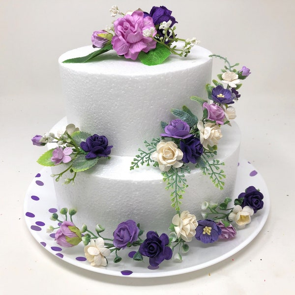 Custom Wedding Cake Flowers, Birthday cake decoration, Purple and white Floral Cake Topper, Cake Topper Flowers, Cake Decoration, DIY cake