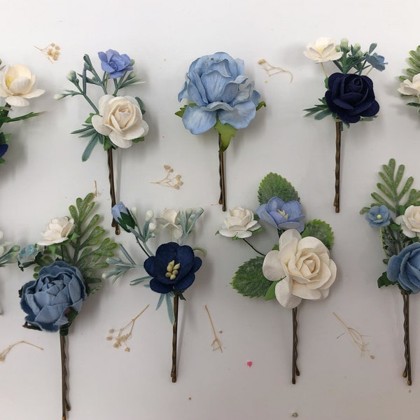 Floral hair pins, Bridal hair pieces, Blue flower hair pins, Wedding flower hairpins, Bridal hair accessories, floral hair clips
