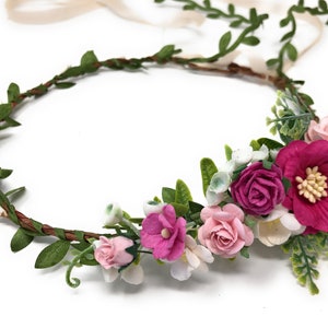 Shocking pink flower headband, fuchsia pink flower crown, toddler flower crown, baby flower halo, girl floral crown, child flower crown