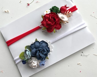 Regalo de Navidad para niña, diadema de flores rojas, banda para bebés, diadema para recién nacidos, corona floral para niños pequeños, accesorio para el cabello, diadema de utilería fotográfica