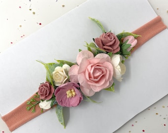 Blush Floral Baby Headband: Newborn Photo Prop