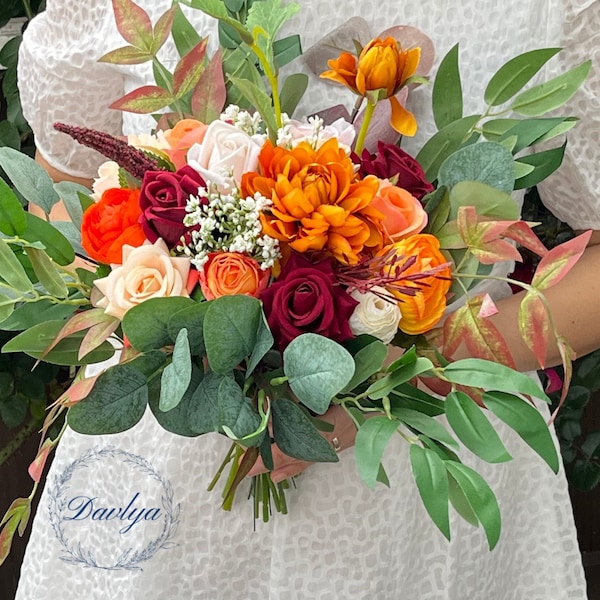 Bridal Bouquet Fall Wedding Bouquet Silk Flower Bouquet Autumn Bridesmaid Bouquet Artificial Flower Eucalyptus Bouquet Greenery Arrangement