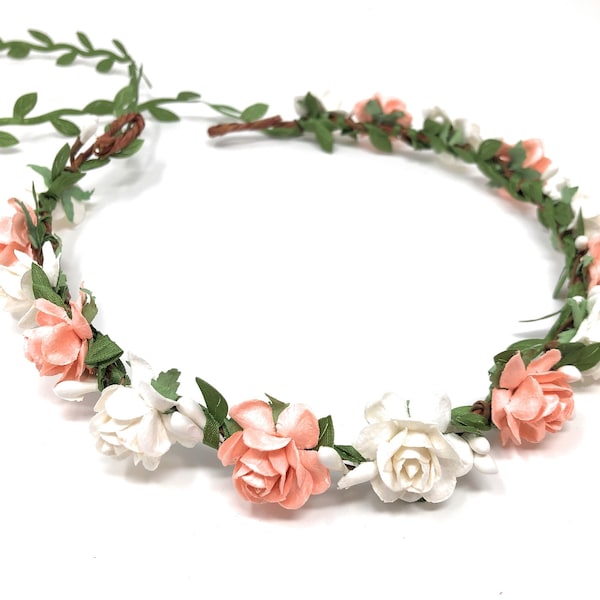 Gift for Flower Girls Crown Peach Halo Wedding Hair Crown Garland Wreath Floral Headband Headpiece Artificial Flower Crown for Children