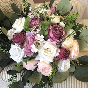 Mauve Wedding bouquet, bridal bouquet, custom bridal bouquet, artificial greenery flower bouquet, bridesmaid bouquet, flower bouquet, roses