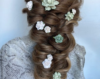 Rose Hair Clips Sage Green Flower Hair Clips Prom Hairstyle Hair Pins Gift for Her Bridal Hair Pieces Girl Rose Wedding Braids Bridesmaid