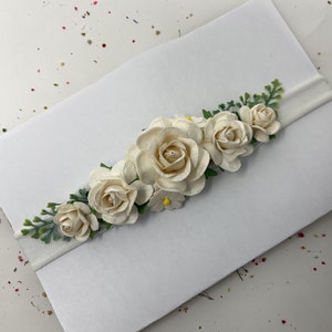 White Baby headband Christening Baby Girl Hair Band Newborn Hairband Baby Photo Prop Floral Baptism Wreath Nylon Band Hair Accessories