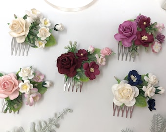 Flower hair comb small, bridesmaid hair comb, flower hair comb wedding , flower hair piece, rose haircomb, navy and blue flower hair comb