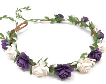 Corona de flores púrpura, boda de corona de flores, corona de flores de niña de flores, corona de flores nupcial, corona de flores para adultos, corona de flores para mujeres
