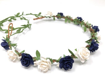 Corona floreale blu fatta a mano: copricapo per damigella d'onore da sposa