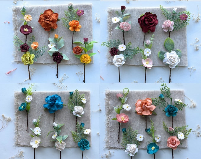 Handcrafted Flower Hair Pins: Wedding Bridal Hair Accessories