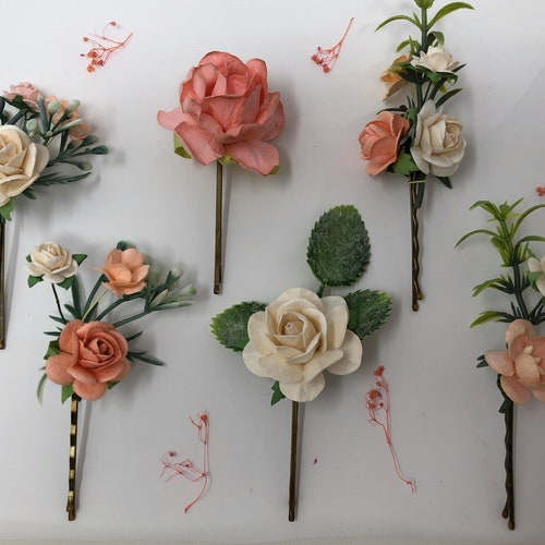 Hair Clips Ivory and Peach Flower Flower Hair Clips Wedding Etsy