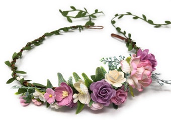 Dusty Pink Flower Crown: Burgundy Rose & Berry Headband