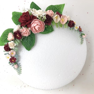 Burgundy Floral Cake Topper: Mulberry Paper Flower Decoration