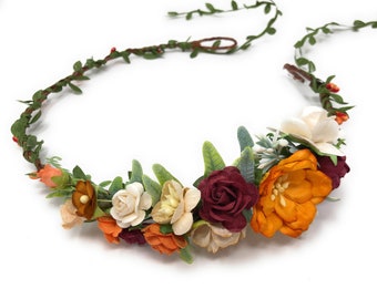 Fall flower crown, Orange flower crown, Fall wedding, Maternity flower crown, Autumn Floral crown, Bohemian hair crown, Bridal accessories