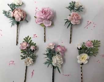 Bridal hair pins, blush hair pins, floral hair piece, rose bobby pins,  flower headpiece, wedding rose clips, bridal hair clips, hair piece