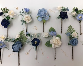 Floral hair pins, Bridal hair pieces, Blue flower hair pins, Wedding flower hairpins, Bridal hair accessories, floral hair clips