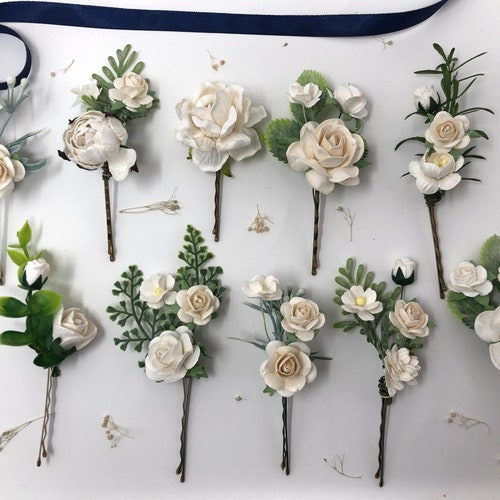 White Flower Bobby Pins Rose Bridal Hair Pins Bridal Hair Etsy