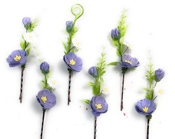 Grampos de cabelo com flores de lavanda: acessórios florais para cabelo em casamento