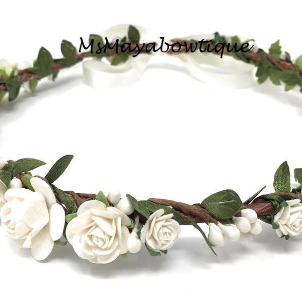 Holy Communion Head Piece, White Flower Head Wreath White Flower Crown, flower girl crown, flower crown toddler, flower girl headband