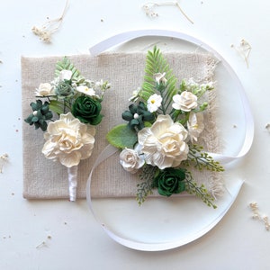 Smaragdgrüne Corsage und Boutonniere Set: Hochzeit Abschlussball Zubehör