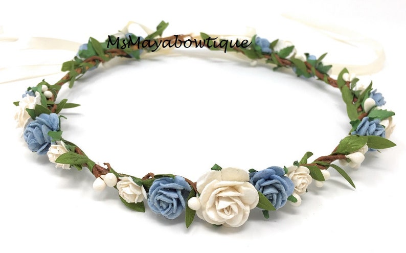 Flower crown light blue, flower girl crown baby blue, maternity flower crown, flower girl crown blue, flower girl headband, bridesmaid crown image 1