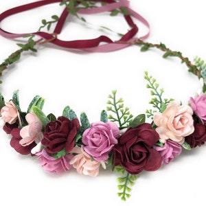 Maternity Flower Crown  Burgundy and Pink Headband Floral Headpiece Boho Wedding Hair Crown Women  Faux Flower headband Photo Shoots