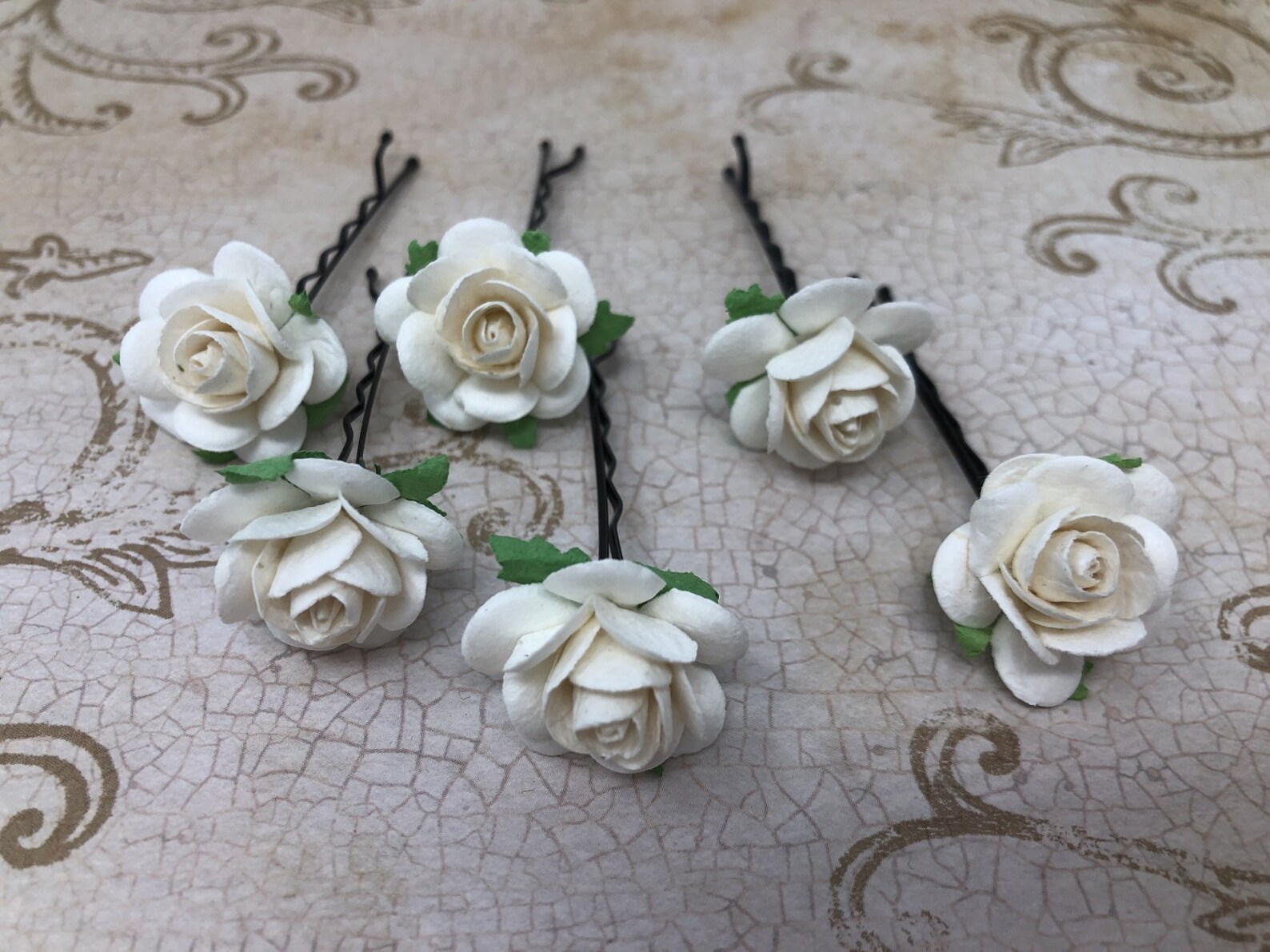 White Hair Pins Flower Bridal Hair Pins White Rose Clips Etsy