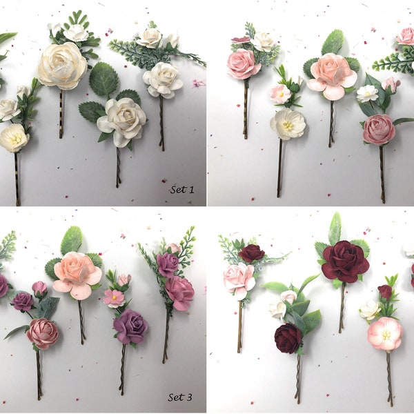 Horquillas de boda, horquillas de flores, pieza de pelo floral de boda, horquillas de rosas, horquillas de flores, horquillas de rosas, pinzas de flores de novia,