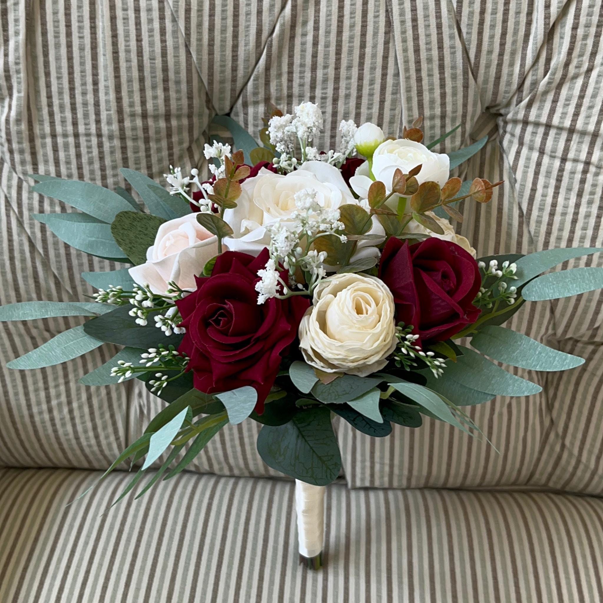 Burgundy Rose Wedding Bouquet: Ivory Silk Bridal Bouquet - Etsy Israel, image size:2048x2048