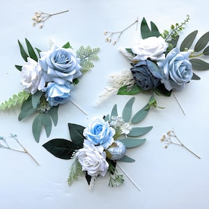 Blue Flower Cake Toppers for Wedding DIY Cake Decoration Party Artificial Flower Cake Topper Birthday Faux Floral Cake Topper Arrangement