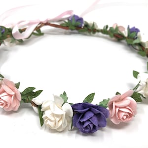 Lavender Flower Crown: Lilac Wedding Headband with White Ribbon