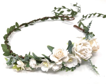 Ivory and white flower crown, wedding flower crown, bridal floral headband, flower headpiece, adult flower crown, flower crown for bride