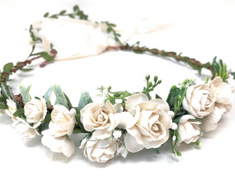 Handgefertigte Blumenkrone Aus Kunstblumen – Haarband Für Hochzeit, Festival, Cosplay, Weiß, Floraler Kopfschmuck