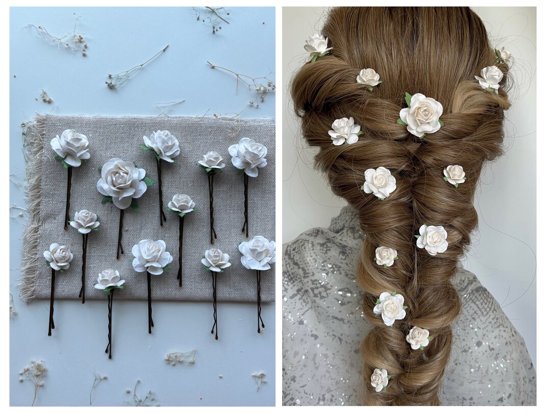 12pcs Bridal Hair Pieces White Wedding Flower Hair Accessories Etsy