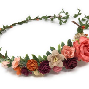 Coroa de flor coral, coroa de flor de maternidade, faixa de flor coral, faixa de flor de outono, capacete adulto, coroa de cabelo de flor feminina