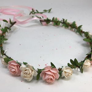 Pink flower crown, spring flower crown, flower girl crown, bridal flower crown, bohenian flower crown, flower headband, wedding crown