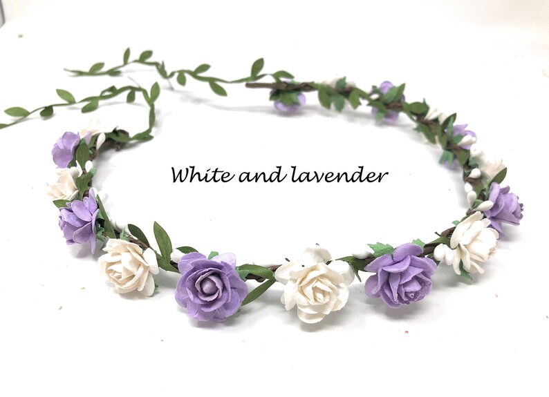 Pink and white flower crown, flower girl crown, flower crown adult, flower girl headband, flower heapiece, bridal crown, baby girl crown 14.Lavender+white