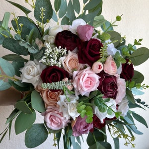 Wedding bouquet, flower bouquet, bridal bouquet, burgundy and blush flower bouquet, artificial bridal bouquet, bridesmaid bouquet