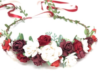 Winter flower headband, maternity flower crown, flower hair accessories, boho wedding floral hair crown, artificial floral headband, roses