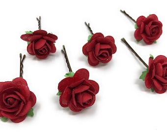5 Bridal Wedding Green Rose Hair Pins Clips Grips handmade 