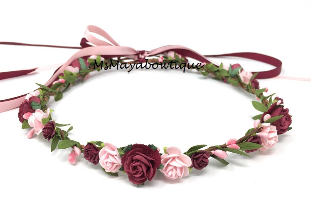 Flower Crown, Flower Girl Crown, Flower Crown Burgundy and Blush