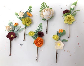 Flower hair clips, fall hair pins, autumn hair clips, set of 6, floral hairpiece, rose bobby pins, up-do hair pieces, wedding hairstyles