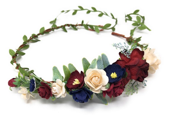 DavlyaWeddings Flower Crown Blue, Baby Flower Headband, Flower Headpiece, Blue and White Flower Crown, Toddler Flower Crown, Blue Flower Wedding Crown