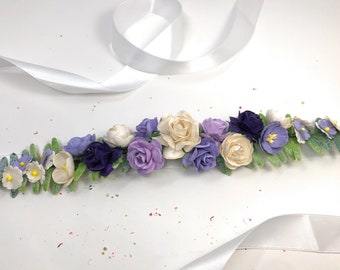 Lavender Floral Sash for Dress, Wedding Flower Belt, Bridal Flower Belt, Flower Girl Sash, Purple Flower Sash, Floral Belt for Bridesmaids