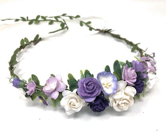 Lavender Purple Flower Crown: Faux Floral Wedding Headpiece