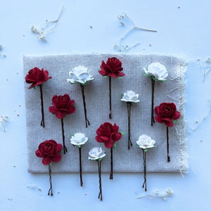 Red Rose Hair Pins: Floral Wedding Hair Accessory