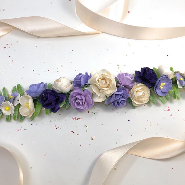 Lavender Floral Sash, Wedding Flower Belt, Bridal Flower Belt, Flower Girl Sash, Wedding flower Sash, Floral Belt for Bridesmaids