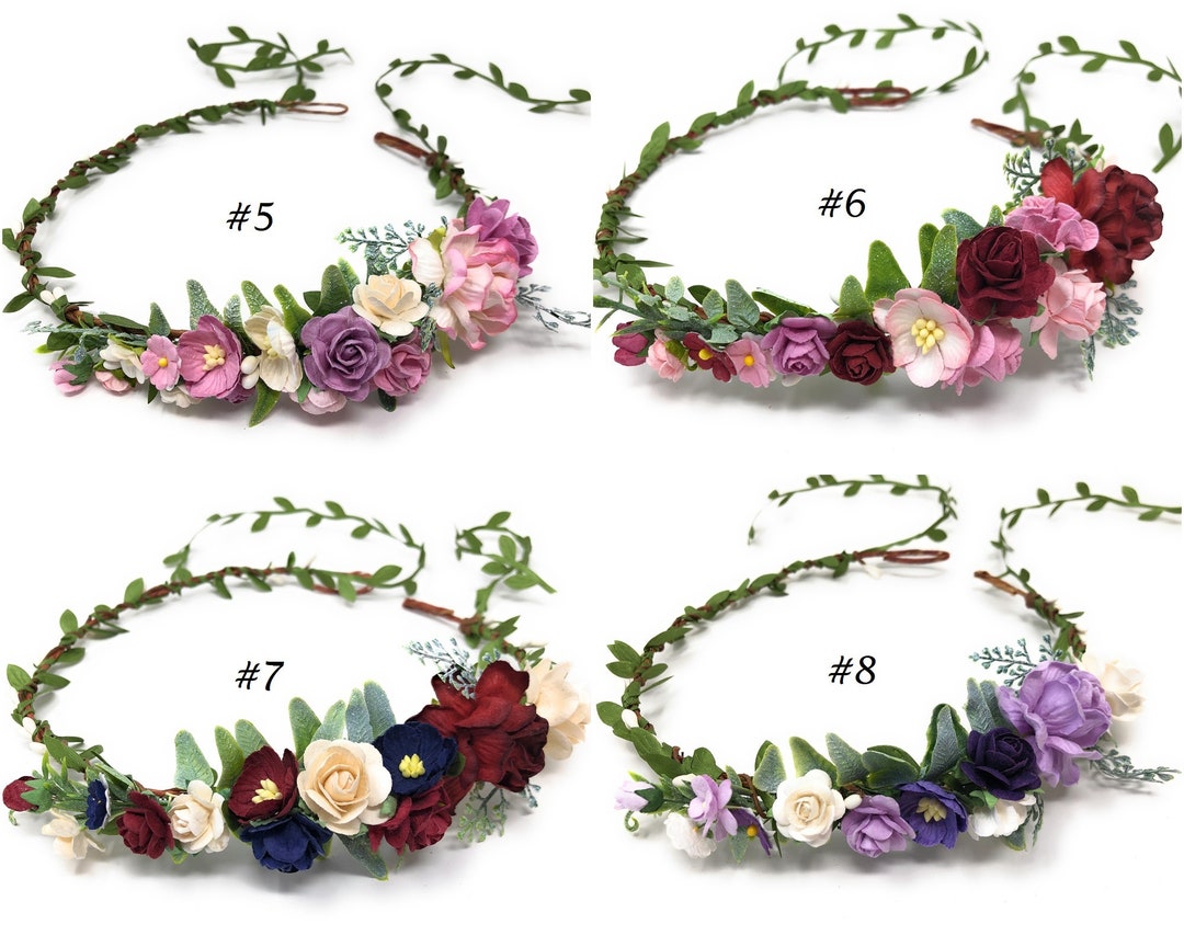 Ivory and Burgundy Flower Crown, Flower Crown Adult, Wedding Flower