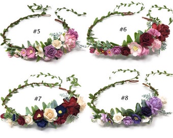 Ivory and burgundy flower crown, flower crown adult, wedding flower crown, bridal floral headband, flower headpiece, women flower crown