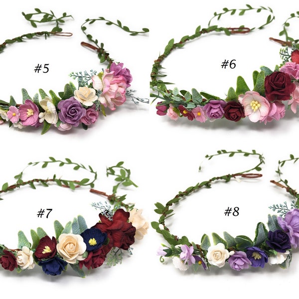 Ivory & Burgundy Flower Crown: Bridal Floral Headband